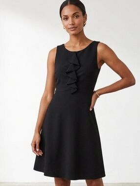 Calvin Klein Sleeveless Black Classic V-Neck Dress With Ruffle Details Size 12